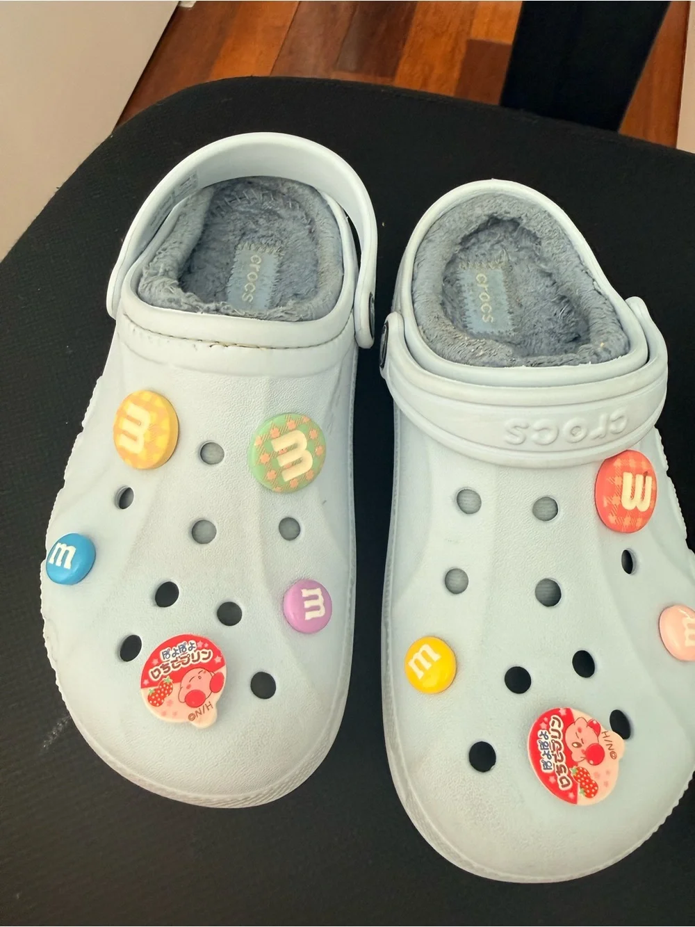 CROCS Kids Light Blue Fuzzy-Lined Clogs with Colorful Charms